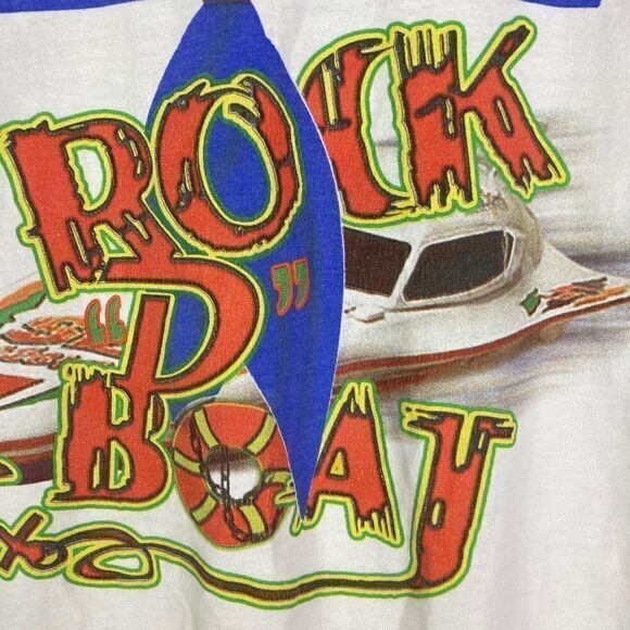 Rock D Boat Vintage T-Shirt Size 2XL Graphic Short Sleeve XXL Crew Neck Beige - Picture 5 of 10